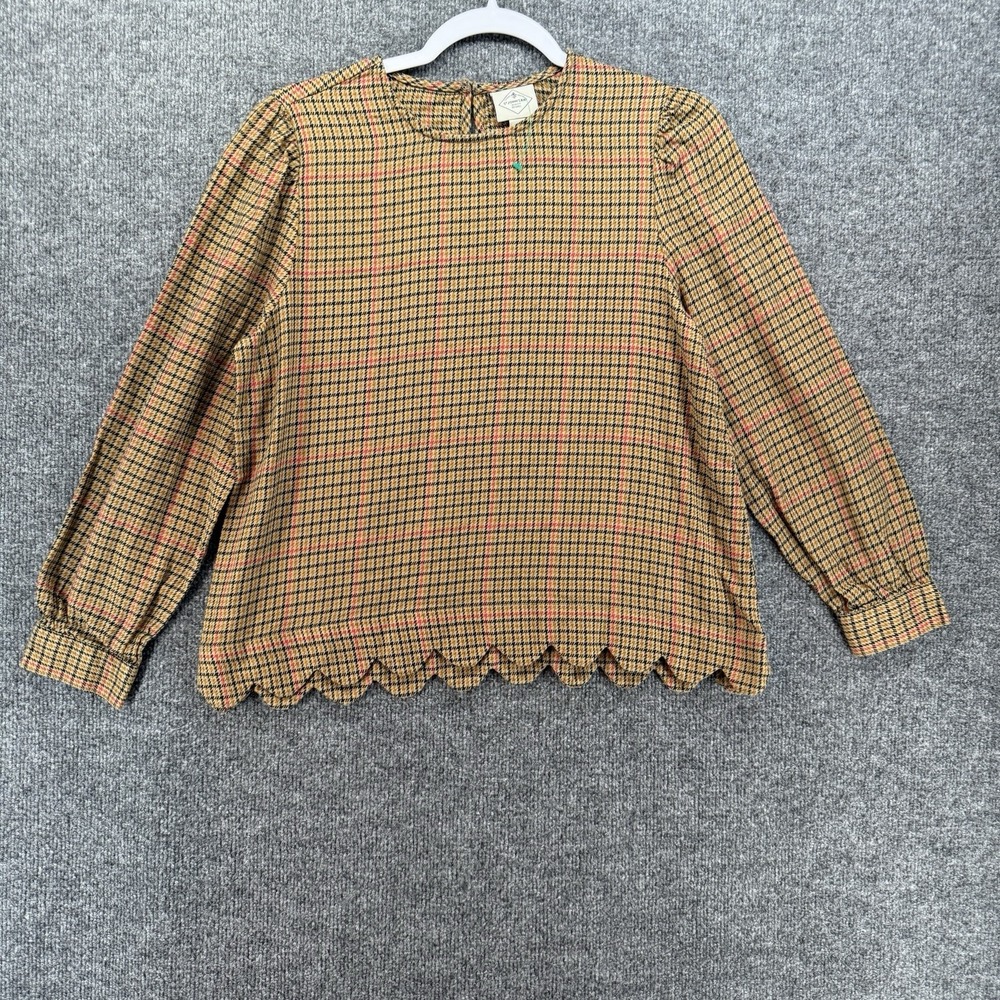 Womens Petite Blouse Top Size PM Brown Plaid Crop Quiet Luxury Old Money Preppy
